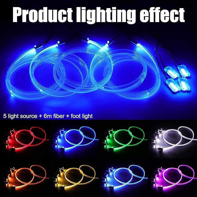 Car Ambient Lighting Kit 64 Colors Multicoloured Music Optic Fiber RF Remote Control Car DIY Decorative Atmosphere Lighting DC 12V 1W 6m