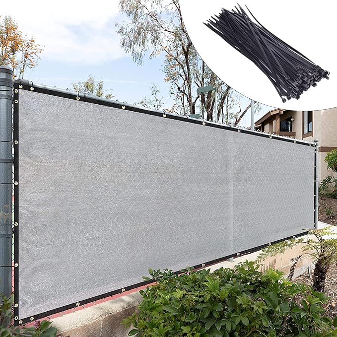 Royal Shade Custom Size 6' x 15' Grey Fence Privacy Screen Windscreen Cover Netting Mesh Fabric Cloth - Cable Zip Ties Included (We Make Custom Size)