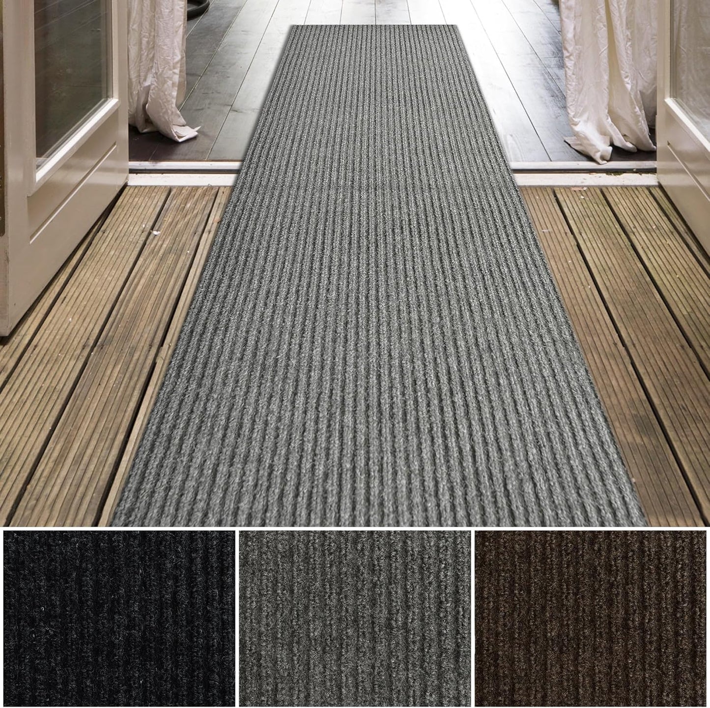 iCustomRug Spartan Weather Warrior Duty Indoor/Outdoor Utility Ribbed in 3ft,4ft,6ft Widths 70 Custom Sizes with Natural Non-Slip Rubber Backing 4'X26' in Grey