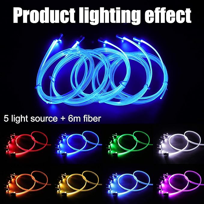 Car Ambient Lighting Optic Fiber 64 Colors Music Sound Active with APP Control Car Decorative Atmosphere Lighting Kit DC 12V 1W 6m
