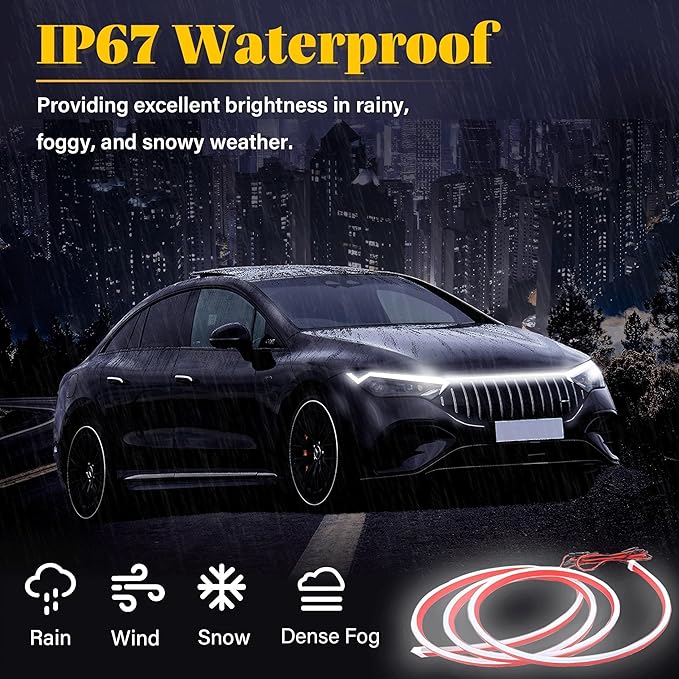 DIBMS 71" High Brightness Car Hood Gap LED Strip, LED Car Ambient Light, Dynamic Scan Activated Design, Daytime Driving Kits, Car Accessories Eclipse LED Lights (White)