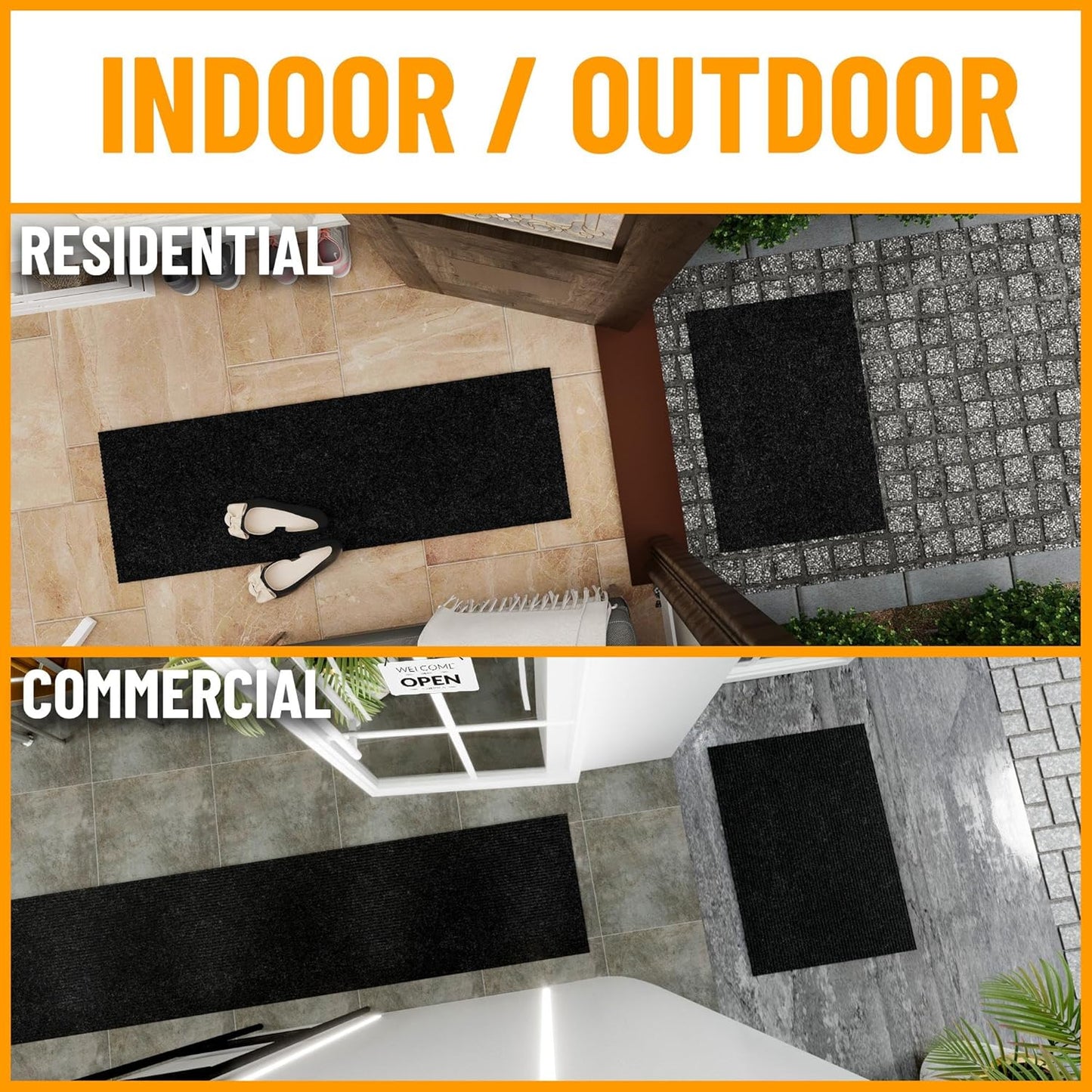 Ottomanson 6'6" x 10' Mud Mat Area Rug Scraper Carpet - Non-Slip, Dirt Trapping for Indoor & Outdoor Use - Ideal for Entryway, Garage, Kitchen, Patio & High-Traffic Areas, Black