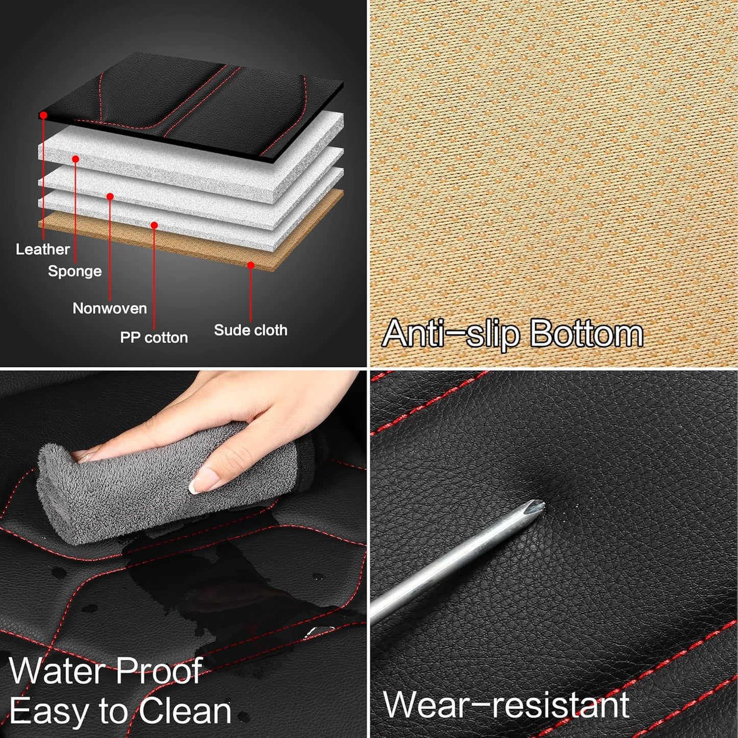 Pariitadin Leather Car Seat Covers Front Pair, Waterproof Faux Leather Seat Covers for Cars, Non-Slip Car Interior Covers Universal Fit for Most Cars Sedans Trucks SUVs, Black/Red
