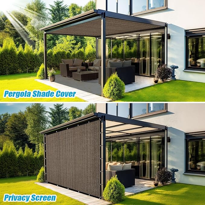 Amagenix 90% Sun Shade Cloth with Grommets, 4' x 8' Pergola Replacement Shade Cover Canopy Privacy Screen for Outdoor Patio Garden, Mocha (We Customized)