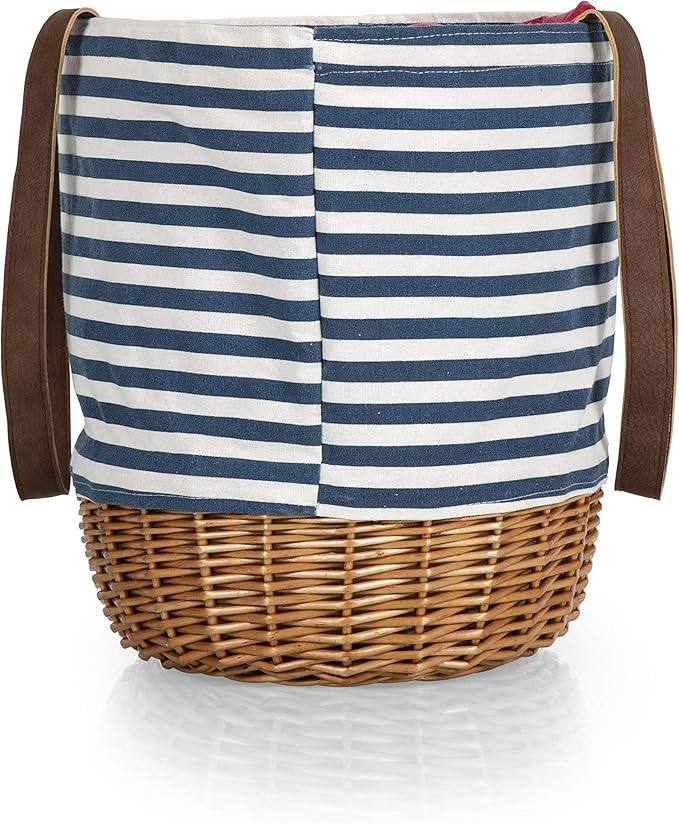 PICNIC TIME Coronado Canvas and Willow Basket Tote, Picnic Tote Bag, Beach Tote