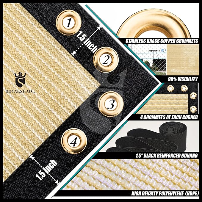 Royal Shade Custom Size 6' x 74' Beige Fence Privacy Screen Windscreen Cover Netting Mesh Fabric Cloth - Cable Zip Ties Included (We Make Custom Size)