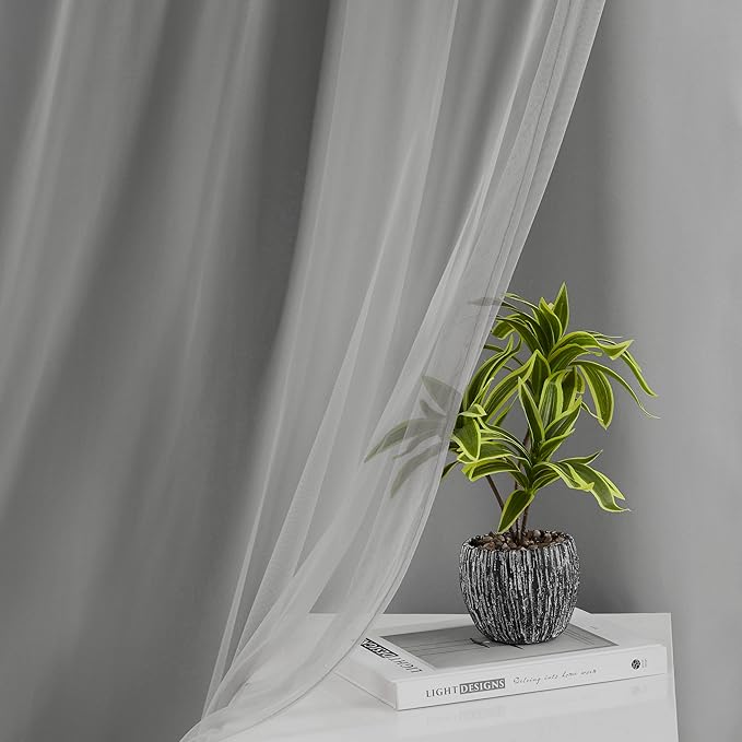 Bujasso Grey 90% Blackout Curtains with Sheer Overlay Mix and Match Double Layer Window Curtains Thermal Insulated 95 inch for Living Room Bedroom Gray Drapes with Tiebacks Grommet Top 54" Wx95 Lx2