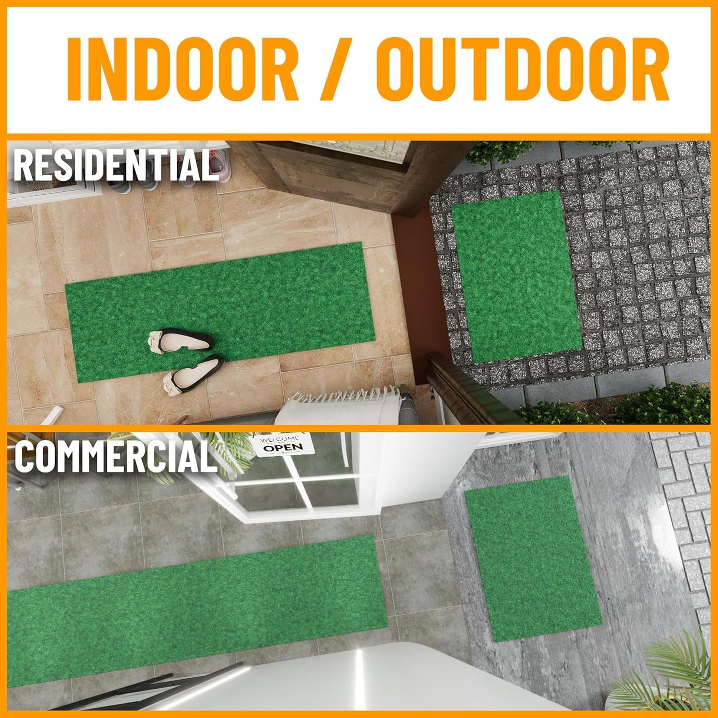 Ottomanson 6'6" x 14' Hallway Runner with Scraper Pile - Extra Durable Non-Slip Rug Mat for Indoor & Outdoor Use - Ideal for Kitchen, Entryway & Garage - High-Traffic Carpet, Green