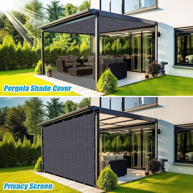 Amagenix 90% Sun Shade Cloth with Grommets, 5' x 16' Pergola Replacement Shade Cover Canopy Privacy Screen for Outdoor Patio Garden, Blue Gray (We Customized)