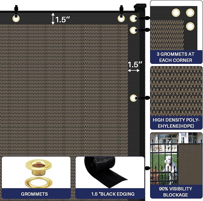 Windscreen4less Privacy Fence Screen Heavy Duty Windscreen Fencing Mesh Fabric Shade Net Cover with Brass Grommtes for Outdoor Wall Garden Yard Pool Deck, 8'x58' Brown