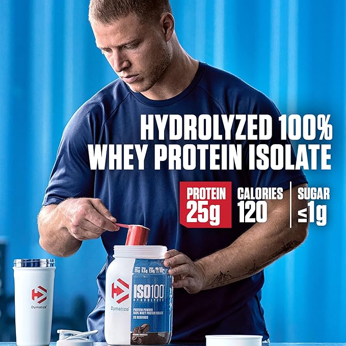 Dymatize ISO100 Whey Protein Powder Isolate, Strawberry, 25g of Protein, 20 Servings, 5.5g BCAAs, Less Than 120 Cal., Gluten Free, 1g Fat, 1g Sugar, 2g Carb