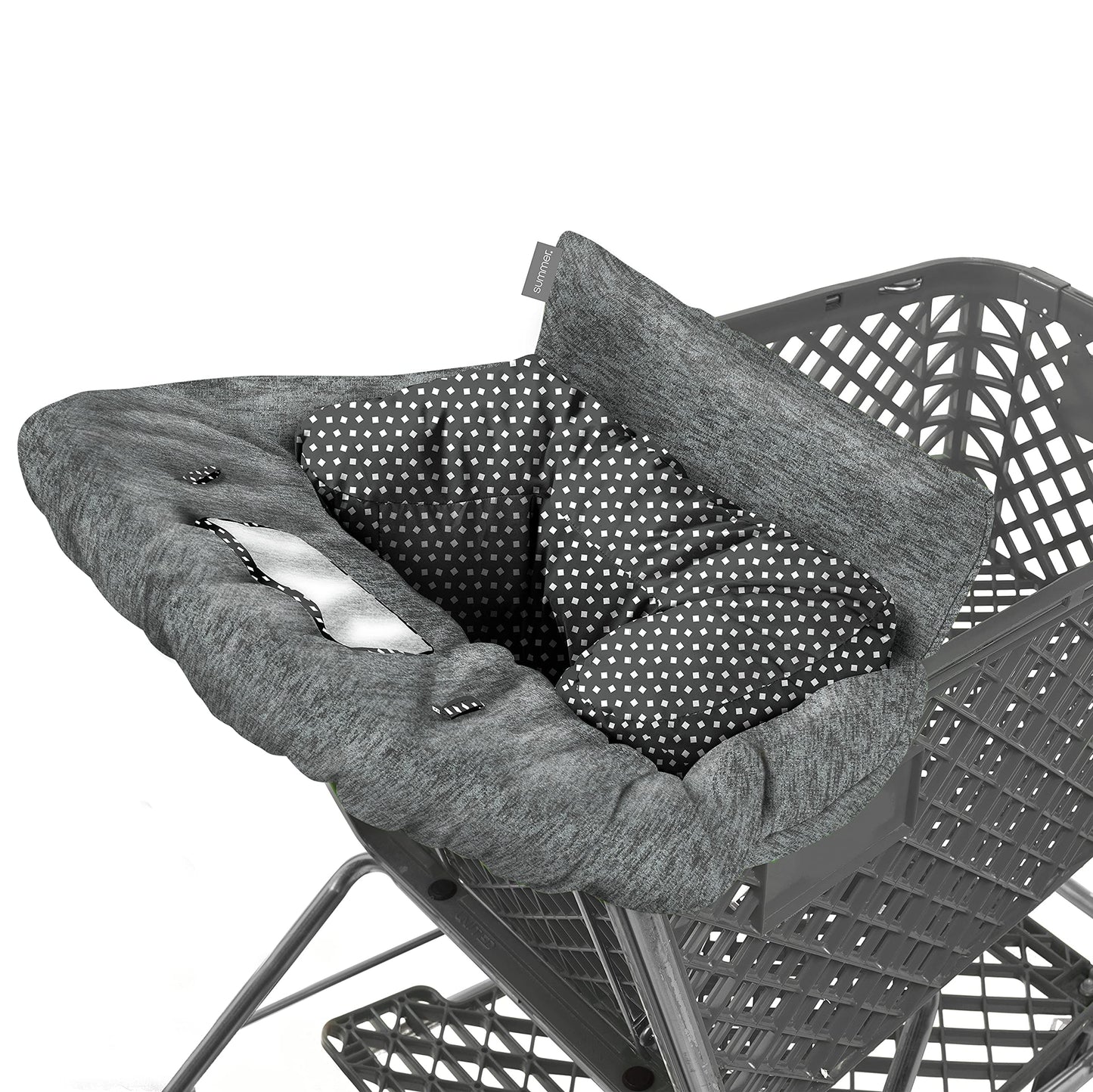 Summer 2-in-1 Full Coverage Cushy Shopping Cart Cover (Heather Gray) and High Chair Cover with Removable Seat Positioner, Strap, Phone Holder, and Toy Loops, Heather Gray and Black