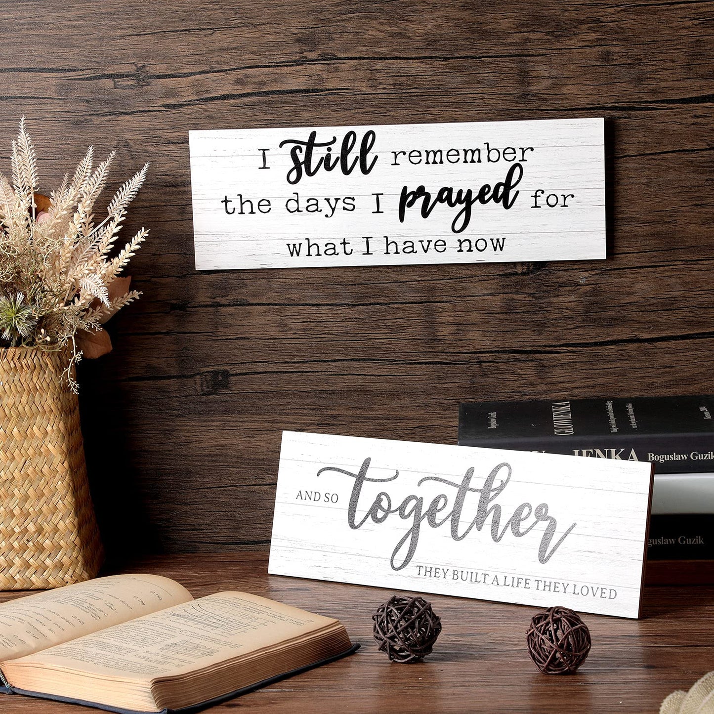 I Still Remember The Days I Prayed Modern Farmhouse Decor Rustic Wood Sign and So Together They Built a Life They Loved Rustic Wood Family Wooden Plaque Signs for Women(White)