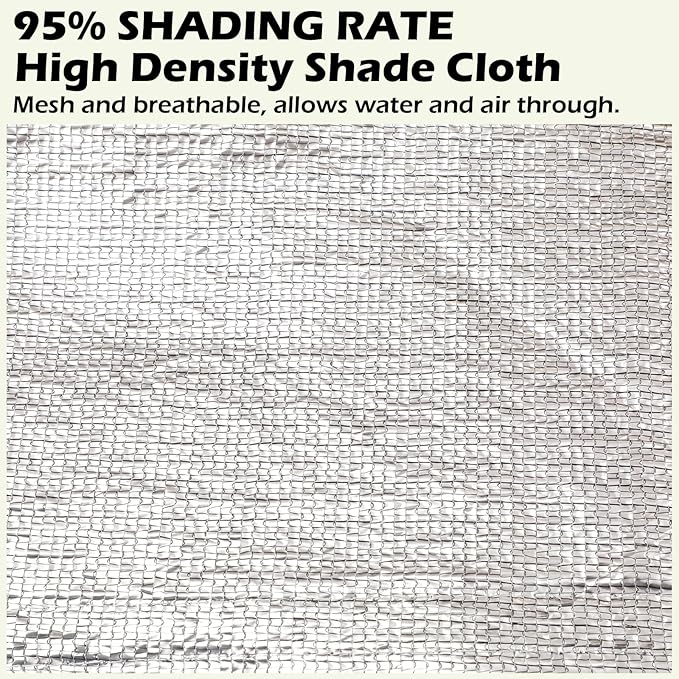 95% Sun Block Heavy Duty Aluminum Foil Shade Cloth with Grommets,6.5ft x 20ft, Mesh Sun Block Fabric Cover, Canopy, Privacy Screen for Outdoor Patio, Garden, Backyard, Silver