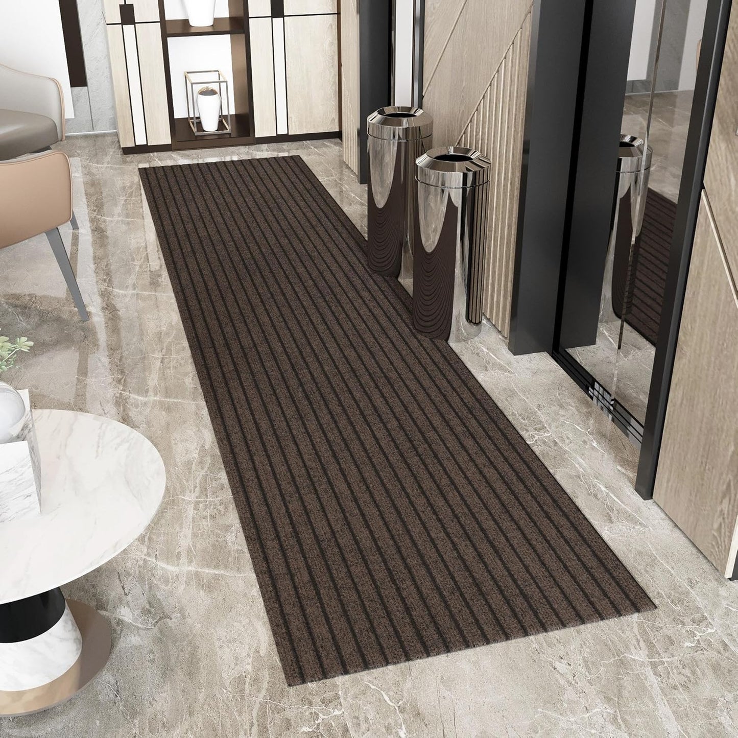 Ottomanson 2'7" x 28' Hallway Runner with Scraper Pile - Extra Durable Non-Slip Rug Mat for Indoor & Outdoor Use - Ideal for Kitchen, Entryway & Garage - High-Traffic Carpet, Brown