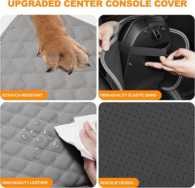 Center Console Cover for Cars Fit for Jeep Grand Cherokee L Leather Armrest Covers with 2 Storage Bags(Grey)