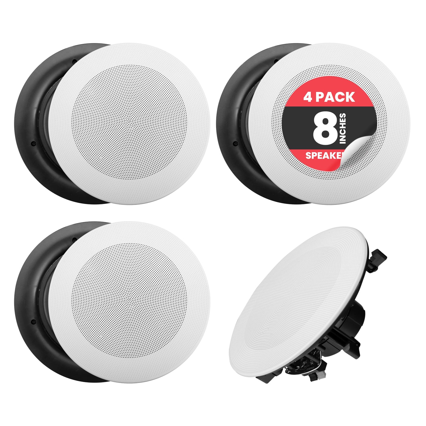 Pyle 8” 4 Bluetooth Flush Mount - In-wall In-ceiling 2-Way Speaker System Quick Connections Changeable Round/Square Grill Polypropylene Cone & Tweeter Stereo Sound 4 Ch Amplifier 250 Watt - PDICBT286