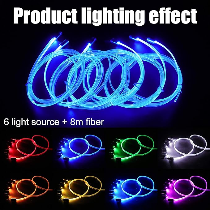 8 m Optic Fiber Car Ambient Lighting Kit Bluetooth App Control + RF Remote Control 64 Colors Multicoloured Music Interior Lighting Kit 12V 1W