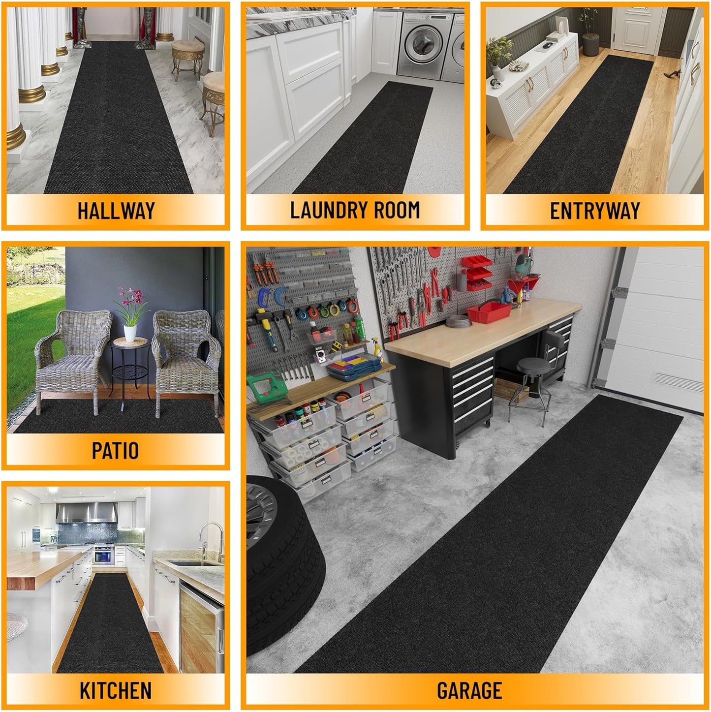 Ottomanson 2'7" x 23' Hallway Runner with Scraper Pile - Extra Durable Non-Slip Rug Mat for Indoor & Outdoor Use - Ideal for Kitchen, Entryway & Garage - High-Traffic Carpet, Black