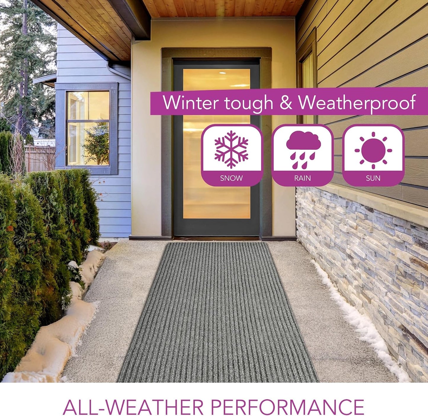 iCustomRug Spartan Weather Warrior Duty Indoor/Outdoor Utility Ribbed in 3ft,4ft,6ft Widths 70 Custom Sizes with Natural Non-Slip Rubber Backing 4'X62' in Grey