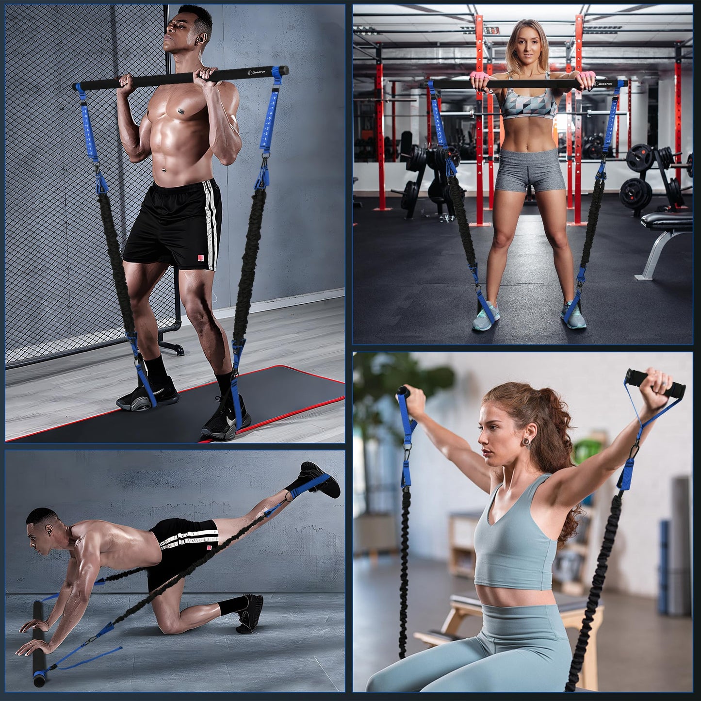 Goocrun Portable Pilates Bar Kit with Resistance Bands for Men and Women - Home Gym, Workout Kit for Body Toning – with Fitness Poster and Video