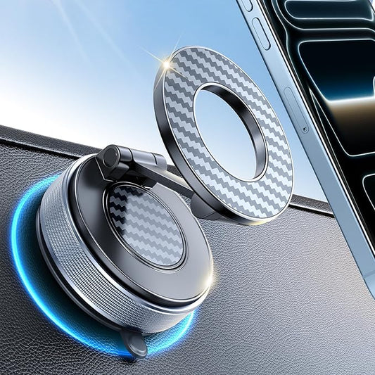 Car Phone Holder for Magsafe, Suction Cup Phone Mount 360° Adjustable Vacuum Magnetic Phone Holder, Cell Phone Holders for Your Car Compatible with iPhone 17 Pro Max 16 15 14 13 12 (Carbon Fiber)