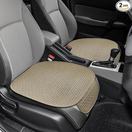 2PCS Car Seat Bottom Cover Pad, Car Seat Mat, Driver Cushion with Comfort Memory Foam & Non-Slip Rubber Bottom, Vehicle Accessories Breathable Seat Protector Mat for Auto Office Home (Beige)