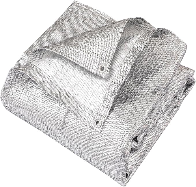 95% Sun Block Heavy Duty Aluminum Foil Shade Cloth with Grommets,13ft x 16ft, Mesh Sun Block Fabric Cover, Canopy, Privacy Screen for Outdoor Patio, Garden, Backyard, Silver