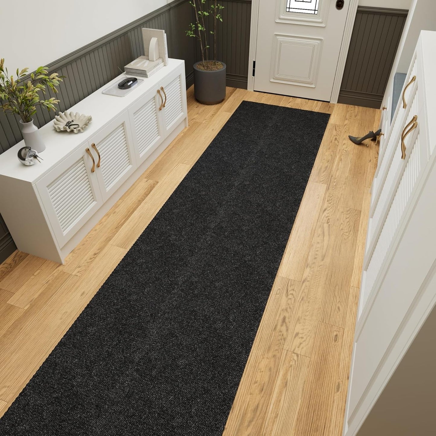 Ottomanson 2' x 23' Hallway Runner with Scraper Pile Extra Durable Non-Slip Rug Mat for Indoor & Outdoor Use - Ideal for Kitchen, Entryway, Patio & Garage - High-Traffic Carpet, Black