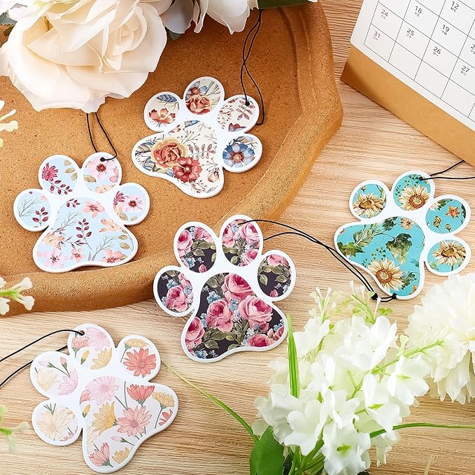 Tallew 12 Pack Car Air Freshener Dog Paw Shape Hanging Pet Lovers Funny Cute Spring Car Scents Air Freshener Rearview Mirror Pendant Cute Pet Odor Eliminating, Mixed Scents