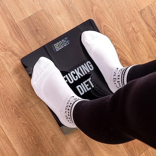 Fisura - Digital Bathroom Scale f*cking Diet. Glass Bathroom Scale. Electronic Bathroom Scale up to 180 kg and 50 g Accuracy, Step-On Technology. 30 x 30 cm