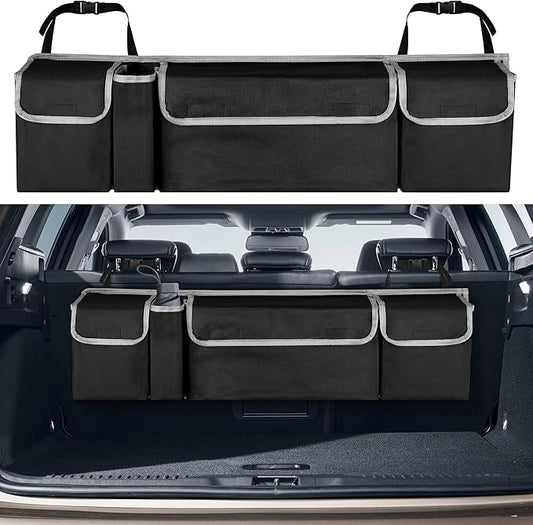 Car Trunk Organizer Storage Bag for Chevy Chevrolet Equinox Traverse Trax Tahoe Trailblazer Suburban Express LS LT RS SUV accessories, Waterproof Hanging Collapsible Backseat Bag