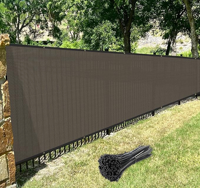 Windscreen4less Privacy Fence Screen Heavy Duty Windscreen Fencing Mesh Fabric Shade Net Cover with Brass Grommtes for Outdoor Wall Garden Yard Pool Deck, 8'x139' Brown