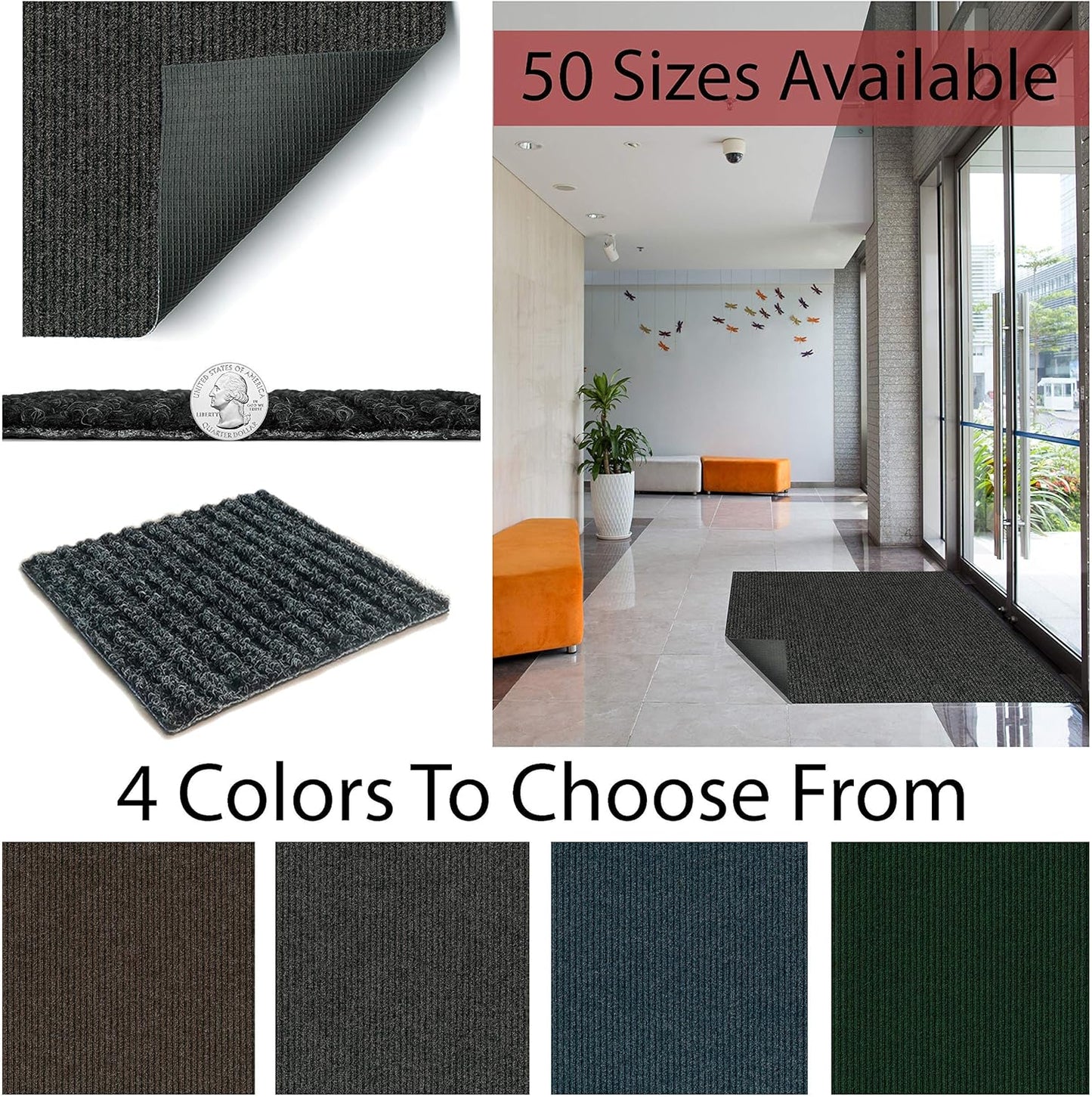 KOECKRITZ Heavy Duty Durable All Weather Indoor/Outdoor Non Slip Entrance Mat Rugs and Runners for Office Business Building Home Garage Front Door (6' x 12', Charcoal)