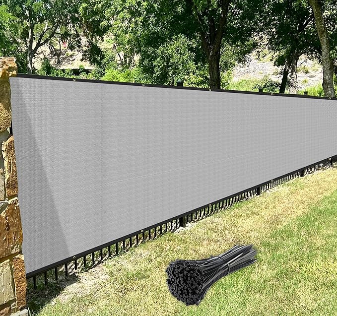 Windscreen4less Privacy Fence Screen Heavy Duty Windscreen Fencing Mesh Fabric Shade Net Cover with Brass Grommtes for Outdoor Wall Garden Yard Pool Deck, 8'x80' Light Gray