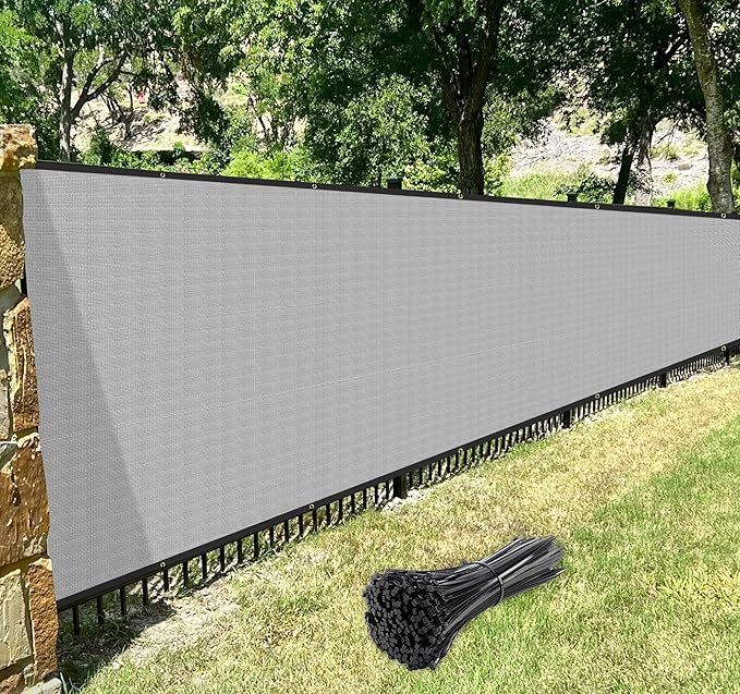 Windscreen4less Privacy Fence Screen Heavy Duty Windscreen Fencing Mesh Fabric Shade Net Cover with Brass Grommtes for Outdoor Wall Garden Yard Pool Deck, 8'x275' Light Gray