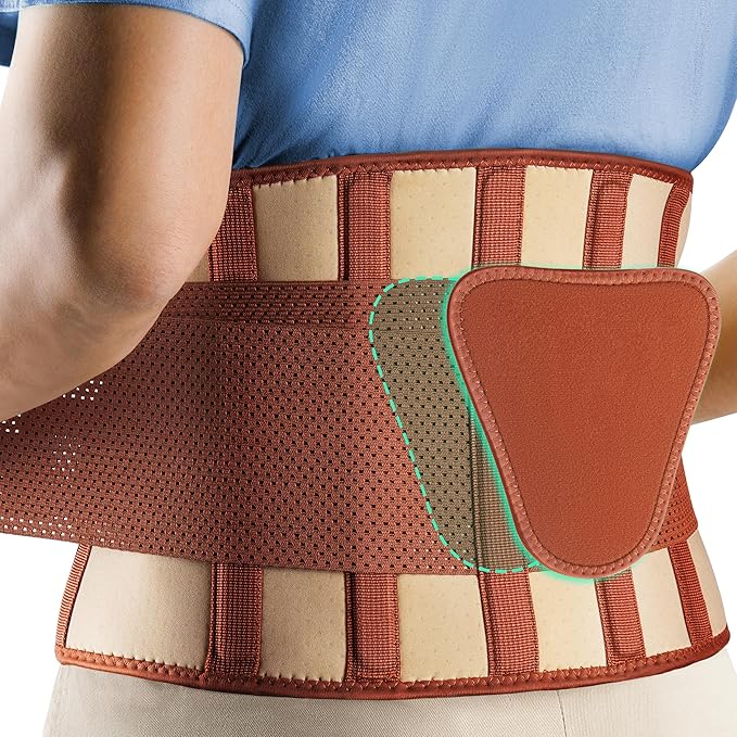 FEATOL Back Brace for Lower Back Pain, Breathable Back Support Belt for Women & Men with Lumbar Pad, Lumbar Support Belt for Heavy Lifting & Work, Scoliosis, Brown, L/XL (Circumference:30-38.6")