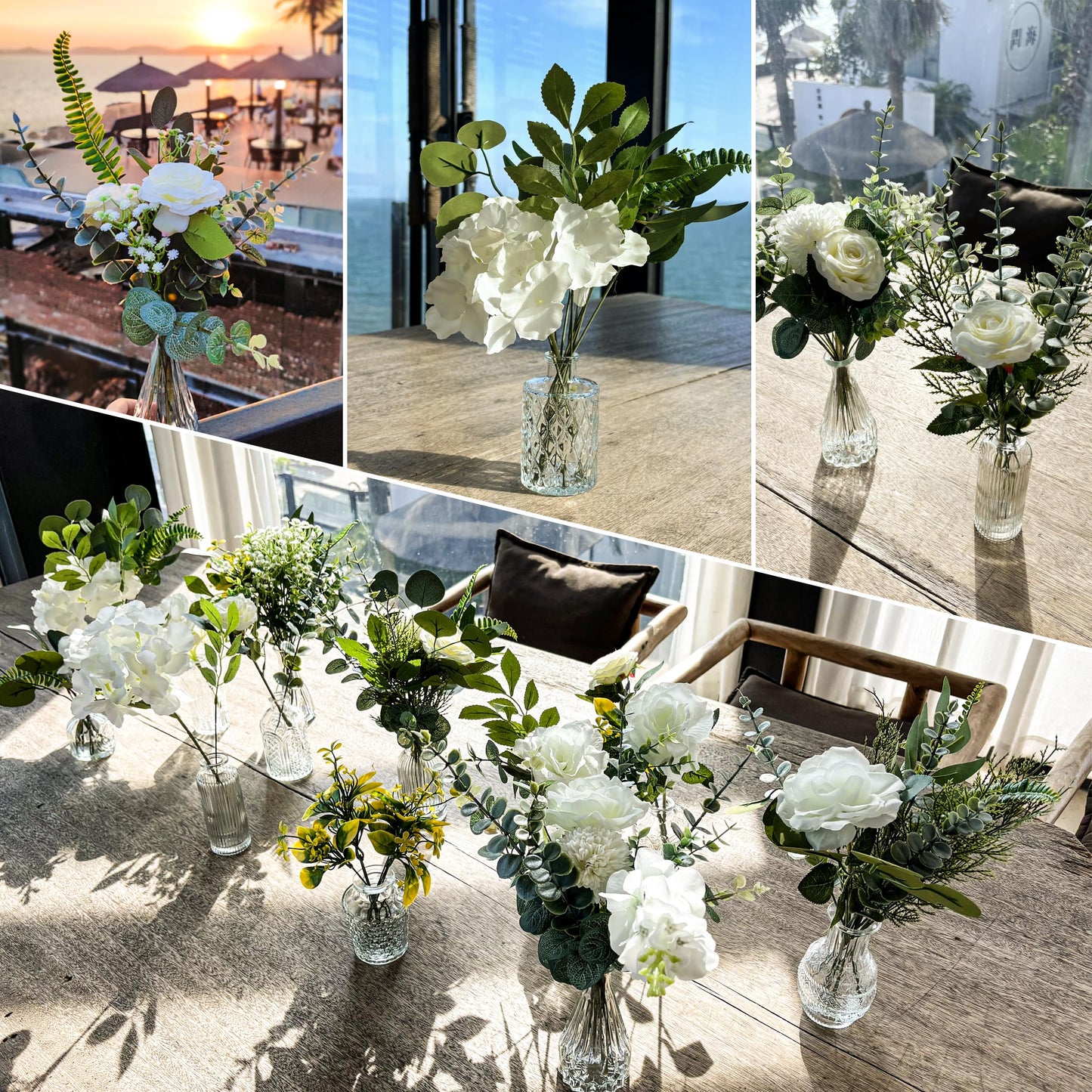 KOPWVA Artificial Flowers with Vases, 108 Pcs Fake Plants & Bud Vases, Centerpieces Flowers DIY Set Suitable for Central Table,Weddings,Office and Indoor Decoration