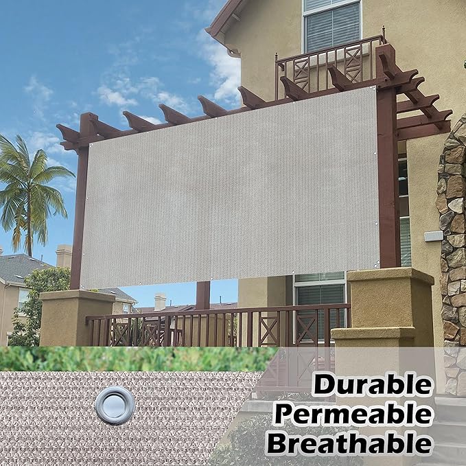 Sun Shade Privacy Panel with Grommets on 4 Sides for Patio, Awning, Window Cover, Pergola or Gazebo (Smoke, 10' x 5')