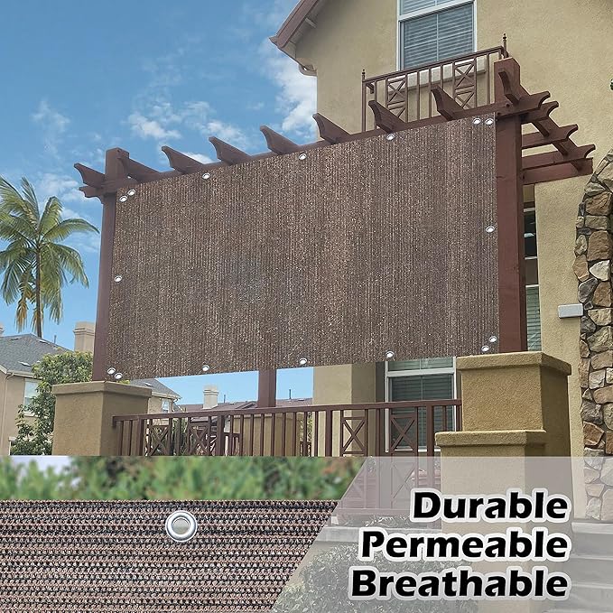 Sun Shade Privacy Panel with Grommets on 4 Sides for Patio, Awning, Window Cover, Pergola or Gazebo (Mocha Brown, 8' x 5')