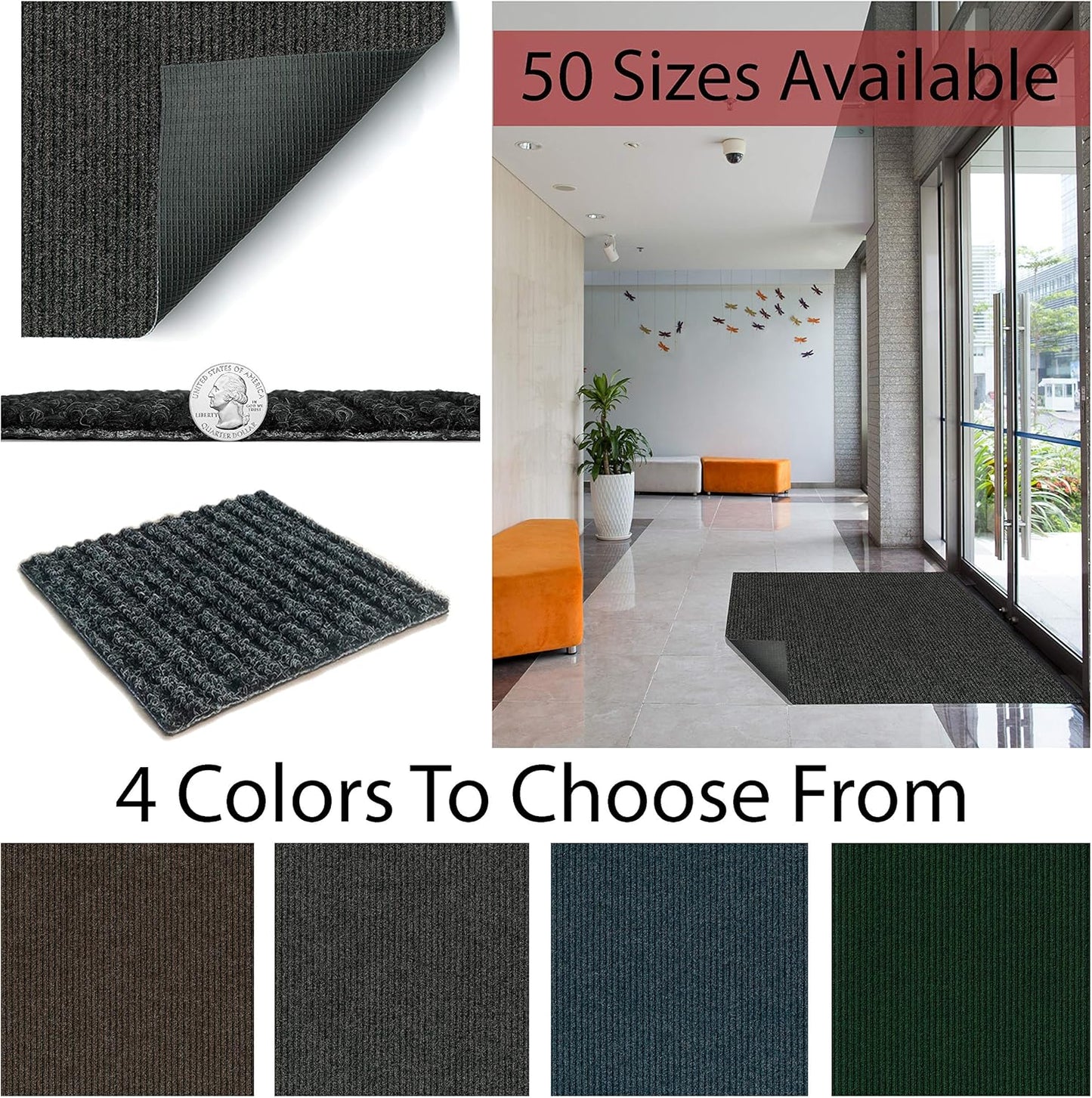 KOECKRITZ Heavy Duty Durable All Weather Indoor/Outdoor Non Slip Entrance Mat Rugs and Runners for Office Business Building Home Garage Front Door (6' x 15', Blue)